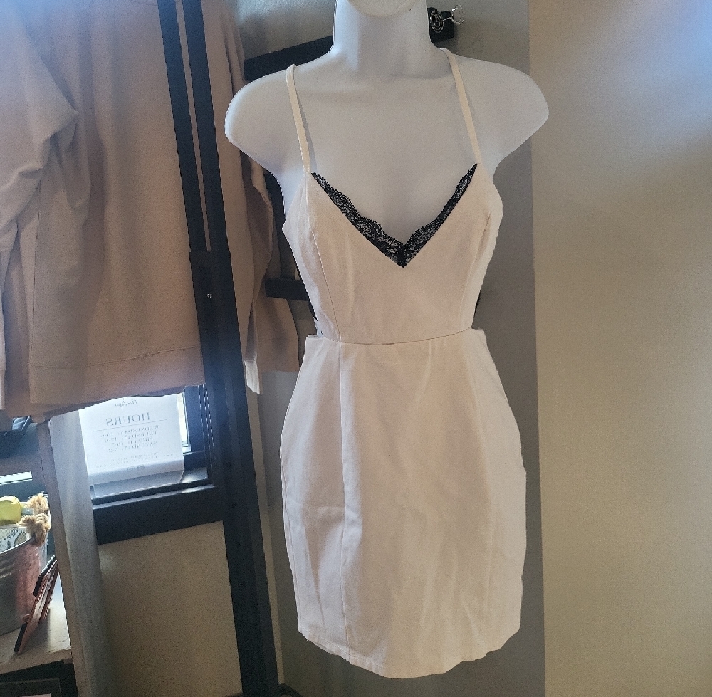 White Dress with Black Lace Detail